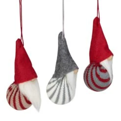 Northlight Santa Gnome Christmas Ornaments - 4.75" - Red And Gray - Set Of 3 -Northlight 6917557705882591904