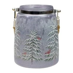 Northlight 6.25" Hand-Painted Pine Trees And Cardinals Flameless Glass Christmas Candle Holder Silver -Northlight 6917557706292060832 2