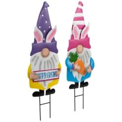 Northlight Happy Easter Gnomes Outdoor Garden Stakes - 27" - Set Of 2 Pink -Northlight 6917655216739379216