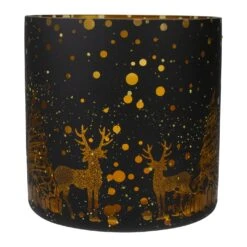Northlight 6" Black And Gold Deer And Pine Trees Flameless Glass Candle Holder -Northlight 6917675254229648608