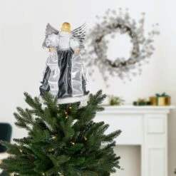 Northlight Sequined Angel With Wings Christmas Tree Topper Unlit - 12" Gray -Northlight 6917675254344991968