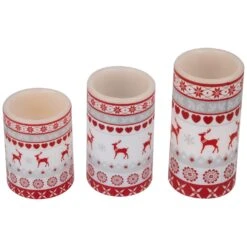 Northlight LED Flameless Flickering Nordic Reindeer Wax Pillar Christmas Candles - 6" - Set Of 3 White -Northlight 6917675254387131616