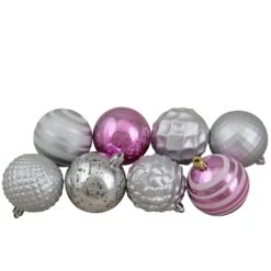 Northlight Shatterproof 3-Finish Christmas Ball And Finial Ornaments -Pink And Silver - 75ct -Northlight 6917675255496328416