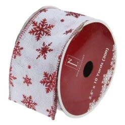 Northlight Club Pack Of 12 White And Red Snowflakes Burlap Wired Christmas Craft Ribbon Spools - 2.5" X 12 Yards -Northlight 6917675255651517664