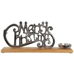 Northlight "Merry Christmas" Metal Sign Votive Candle Holder -15.5" Silver -Northlight 6917686484756719504