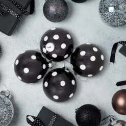 Northlight Shiny Finish Polka Dots Christmas Glass Ball Ornaments - 3" (80mm) - Black And White - Set Of 4 -Northlight 6917701190235014368