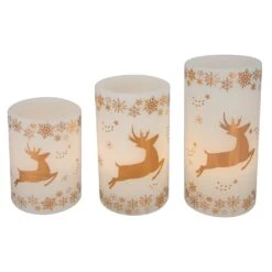 Northlight LED Reindeer Flameless Flickering Wax Pillar Christmas Candles - 6" - Set Of 3 White -Northlight 6917726725006771424