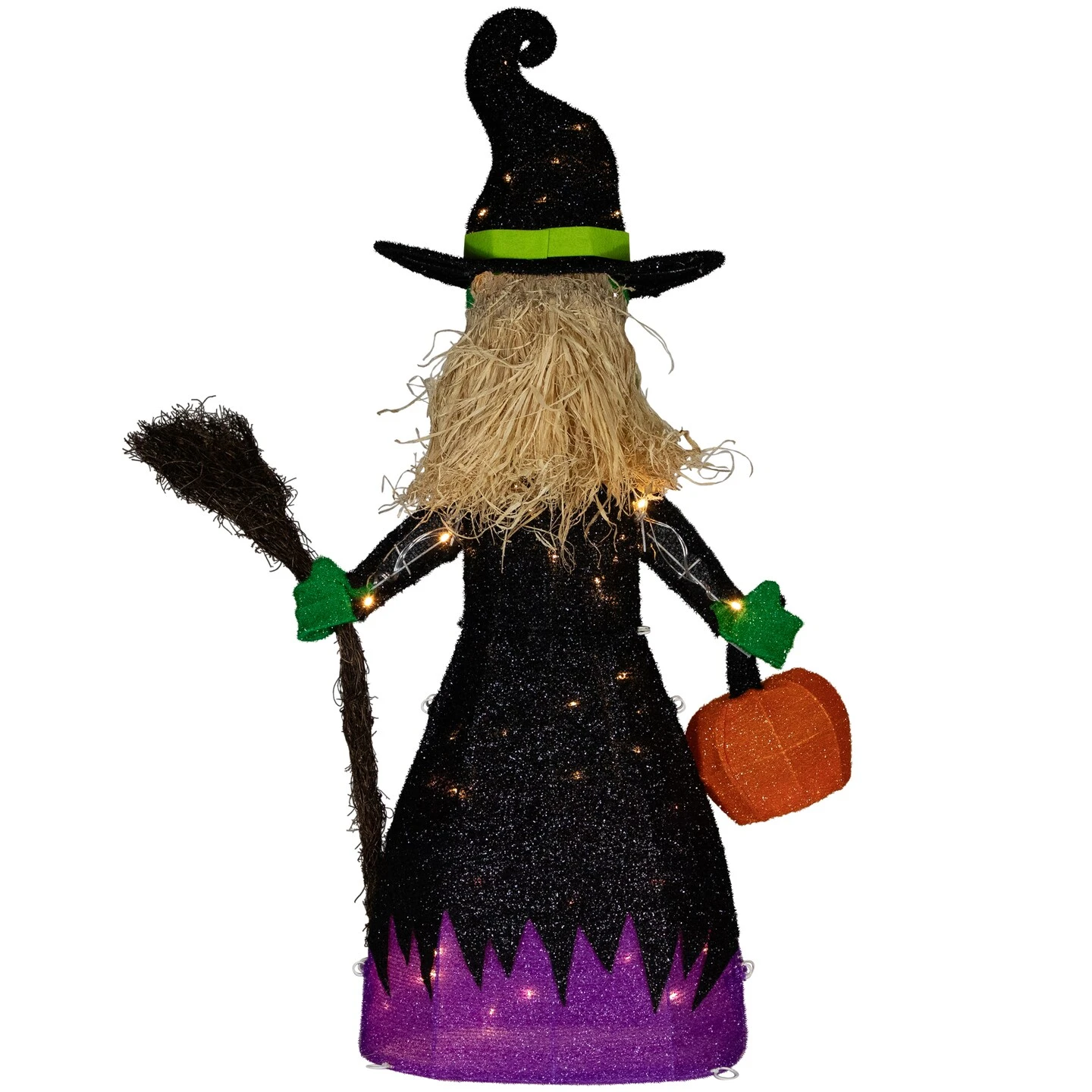 Northlight LED Lighted Witch With Broom Outdoor Halloween Decoration - 39"- Clear Lights Purple 8 Northlight LED Lighted Witch With Broom Outdoor Halloween Decoration - 39"- Clear Lights Purple - Image 6