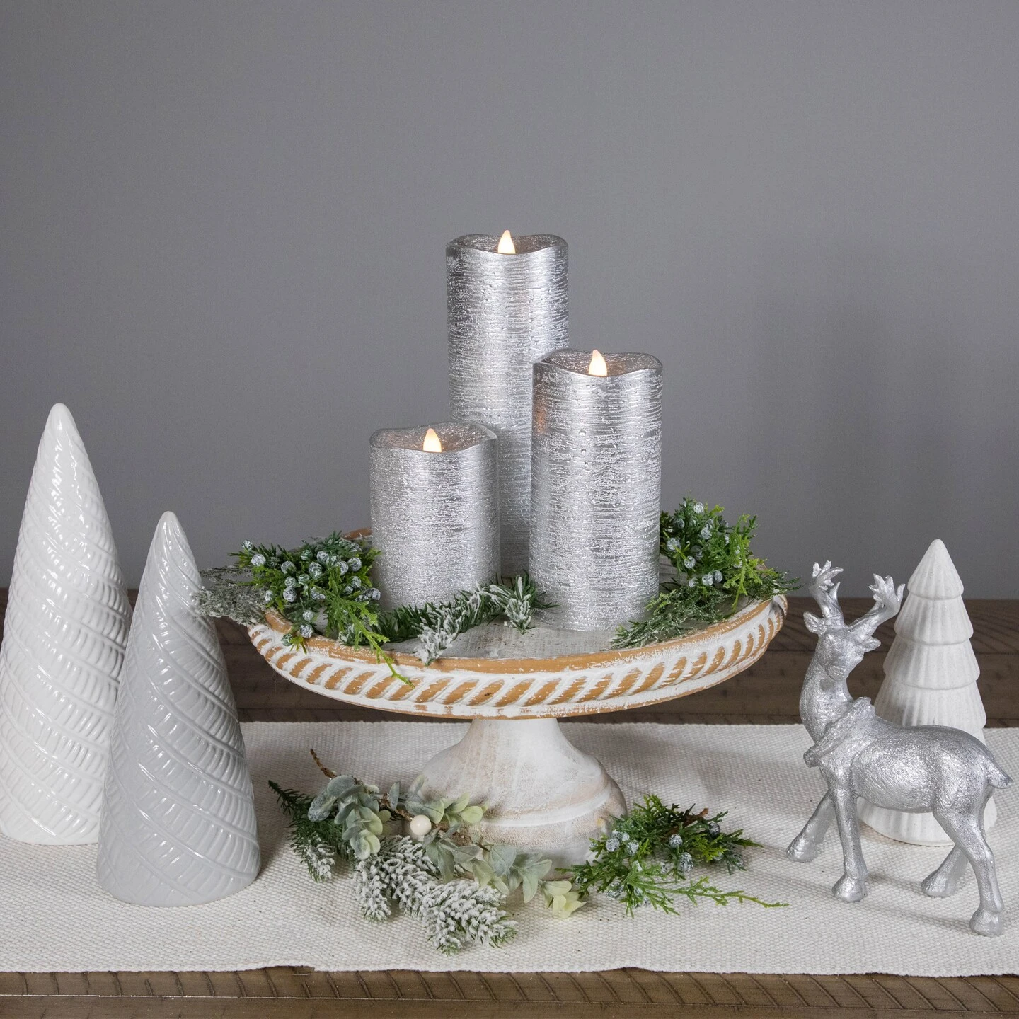 Northlight Set Of 3 Brushed Silver-tone LED Flickering Flameless Pillar Candles 8" 5 Northlight Set Of 3 Brushed Silver-tone LED Flickering Flameless Pillar Candles 8" - Image 3