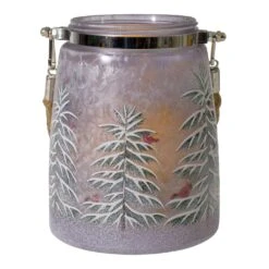 Northlight 6.25" Hand-Painted Pine Trees And Cardinals Flameless Glass Christmas Candle Holder Silver -Northlight 6917726726795445472