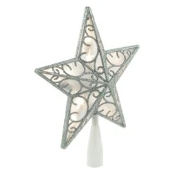 Northlight 9" LED Lighted Silver Glitter Star Christmas Tree Topper, Warm White Lights -Northlight 6917726727036617952