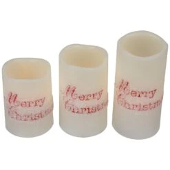 Northlight LED Flameless Frosted "Merry Christmas" Wax Pillar Candles - 6" - Set Of 3 White 14 Northlight LED Flameless Frosted "Merry Christmas" Wax Pillar Candles - 6" - Set Of 3 White -Northlight 6917742895021769952