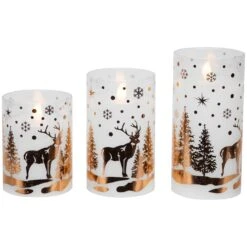 Northlight LED Flameless Flickering Woodland Glass Pillar Christmas Candles - 6" - Set Of 3 White 15 Northlight LED Flameless Flickering Woodland Glass Pillar Christmas Candles - 6" - Set Of 3 White -Northlight 6917742895290205408