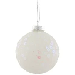 Northlight Frosted Sequined Christmas Ball Glass Ornaments - 2.75" (70mm) - White - 4ct -Northlight 6917743203360919248
