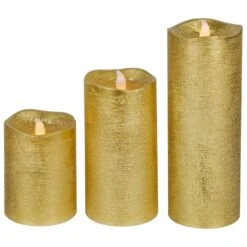 Northlight LED Brushed Flameless Christmas Pillar Candles - 8" - Gold Finish - Set Of 3 -Northlight 6917744872139432160 2