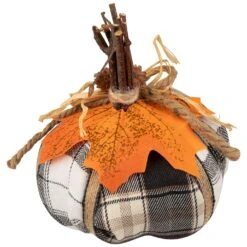 Northlight Plaid Pumpkin With Leaf Fall Harvest Pumpkin Decoration - 5" - White And Black 12 Northlight Plaid Pumpkin With Leaf Fall Harvest Pumpkin Decoration - 5" - White And Black -Northlight 6917755190478174416