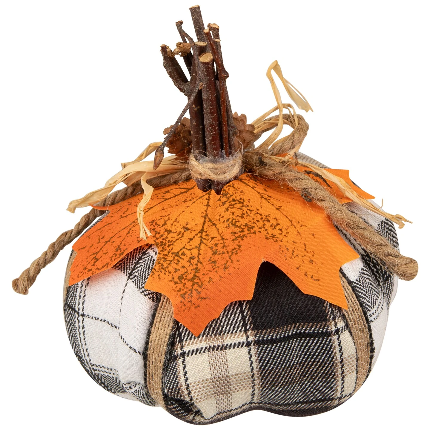 Northlight Plaid Pumpkin With Leaf Fall Harvest Pumpkin Decoration - 5" - White And Black 5 Northlight Plaid Pumpkin With Leaf Fall Harvest Pumpkin Decoration - 5" - White And Black - Image 3