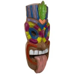 Northlight Tiki Man Sticking Tongue Out Hanging Wall Decoration - 16" - Multicolor Brown -Northlight 6917782689972599776