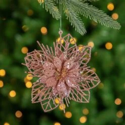 Northlight Pack Of 4 Glittered Pink Poinsettia Christmas Ornaments 6" -Northlight 6917798601597753056