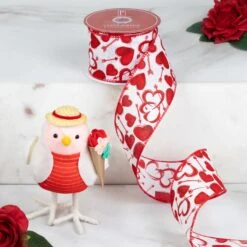 Northlight Hearts Valentine's Day Wired Craft Ribbon - 2.5" X 10 Yards - White And Red -Northlight 6917830004498534576 2