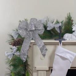 Northlight Glittered 6-Loop Christmas Bow Decoration - 9" X 14" - Silver -Northlight 6917892480688841376