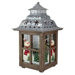 Northlight Rustic Wooden Snowman "Sweet Home" Pillar Candle Christmas Lantern - 16.5" Silver -Northlight 6917892481187963552