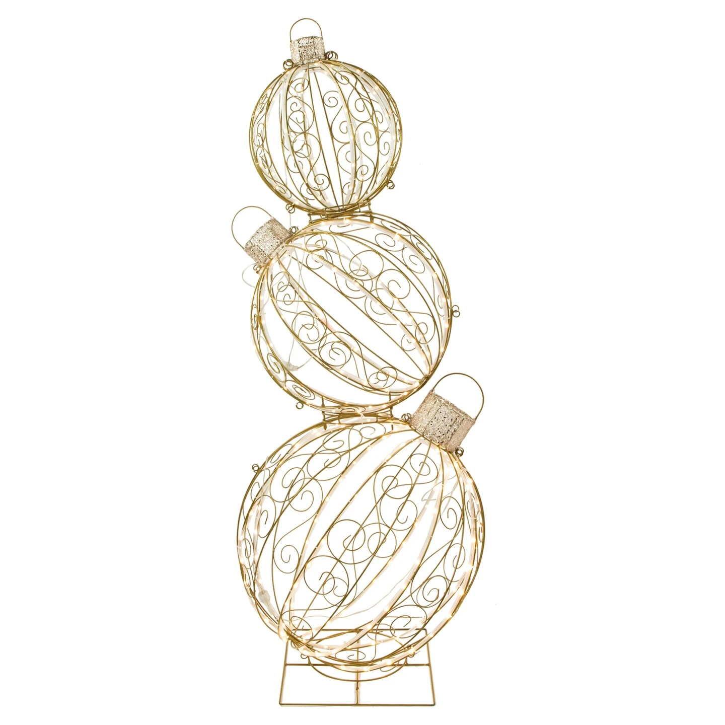 Northlight Open Design Stacked Christmas Ornaments Outdoor Decoration - 51" - Gold - Warm White 6 Northlight Open Design Stacked Christmas Ornaments Outdoor Decoration - 51" - Gold - Warm White - Image 4