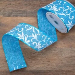 Northlight Blue With White Floral Design Wired Craft Ribbon 2.5" X 10 Yards -Northlight 6917909319326229152