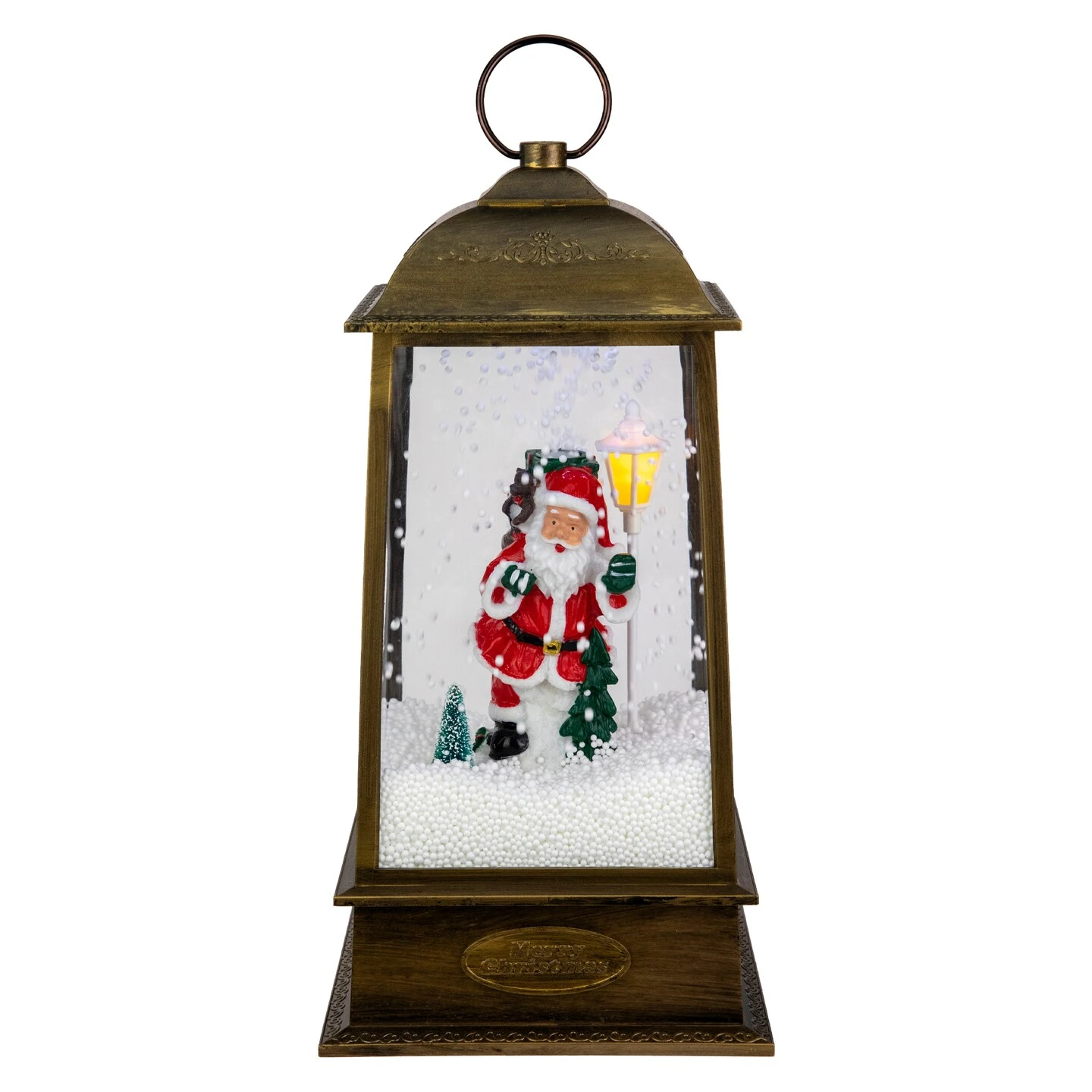 Northlight LED Lighted Snowing And Musical Santa Christmas Lantern - 13.5" Bronze 4 Northlight LED Lighted Snowing And Musical Santa Christmas Lantern - 13.5" Bronze - Image 2