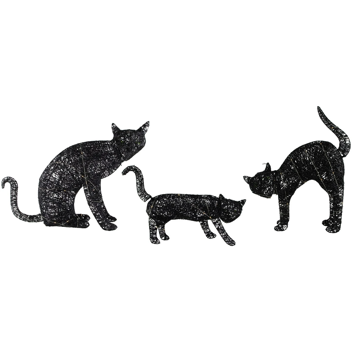 Northlight LED Lighted Black Cat Family Outdoor Halloween Decorations - 27.5" - Set Of 3 3 Northlight LED Lighted Black Cat Family Outdoor Halloween Decorations - 27.5" - Set Of 3