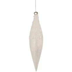 Northlight 9.5" White Beaded Glitter Finial Glass Christmas Ornament