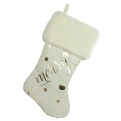 Northlight 19" Ivory White Gold Foil "Merry" Christmas Stocking With White Faux Fur Cuff