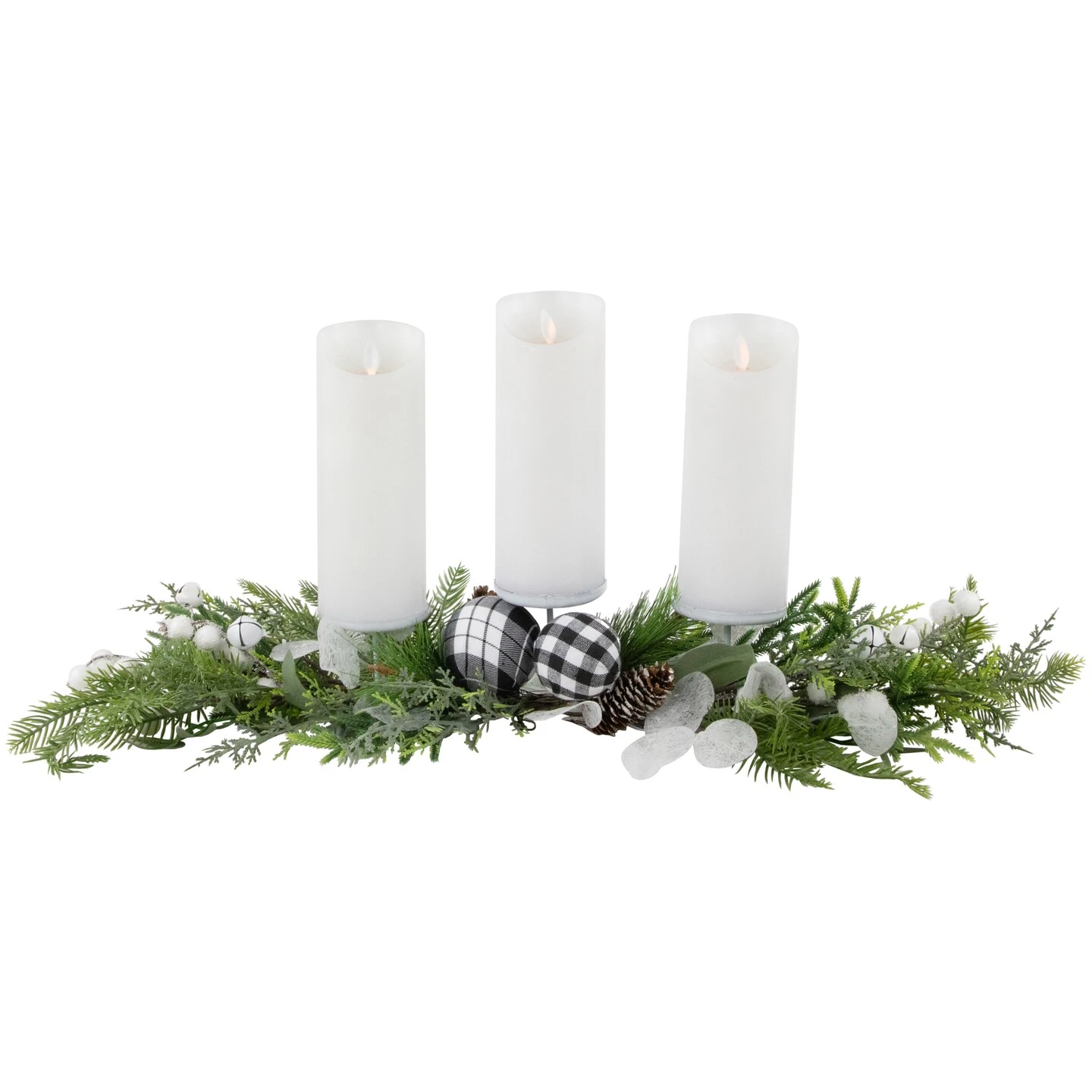 Northlight Mixed Foliage And Jingle Bell Christmas Pillar Candle Holder - 29" Green 4 Northlight Mixed Foliage And Jingle Bell Christmas Pillar Candle Holder - 29" Green - Image 2