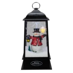 Northlight Lighted Snowman Christmas Lantern With Falling Snow - 13" - Black