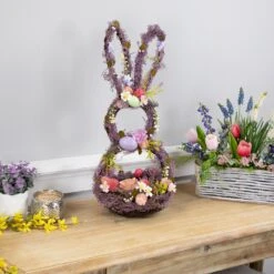 Northlight Floral Grapevine Bunny Shaped Easter Basket Decoration - 21" Purple -Northlight 6917924498717849616