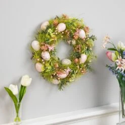 Northlight Easter Eggs With Butterflies Artificial Spring Wreath - 13" Pink -Northlight 6917924498784429072