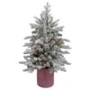 Northlight Real Touch™️ Pre-Lit Medium Saratoga Spruce Flocked Artificial Potted Christmas Tree 4' - Clear Lights Green
