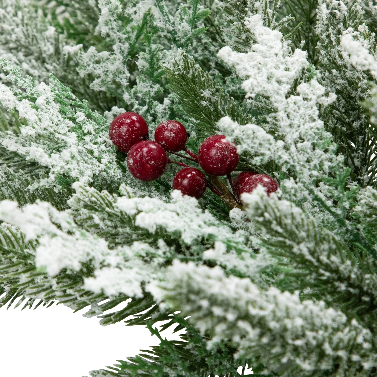 Northlight Real Touch™️ Flocked Wind River Fir With Berries Artificial Christmas Wreath - 24" - Unlit Green 8 Northlight Real Touch™️ Flocked Wind River Fir With Berries Artificial Christmas Wreath - 24" - Unlit Green - Image 6