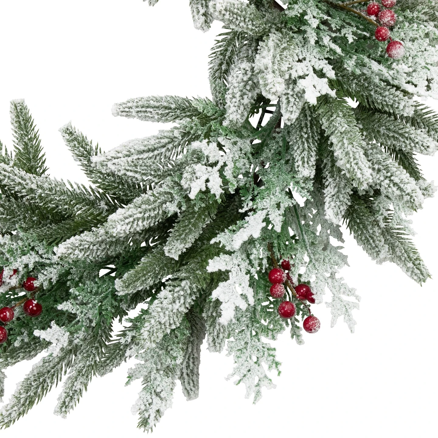 Northlight Real Touch™️ Flocked Wind River Fir With Berries Artificial Christmas Wreath - 24" - Unlit Green 7 Northlight Real Touch™️ Flocked Wind River Fir With Berries Artificial Christmas Wreath - 24" - Unlit Green - Image 5