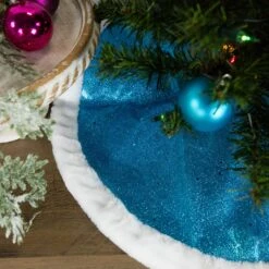 Northlight 20" Blue Glittered Mini Christmas Tree Skirt With Fur Trim 17 Northlight 20" Blue Glittered Mini Christmas Tree Skirt With Fur Trim -Northlight 6918001570736915680 2