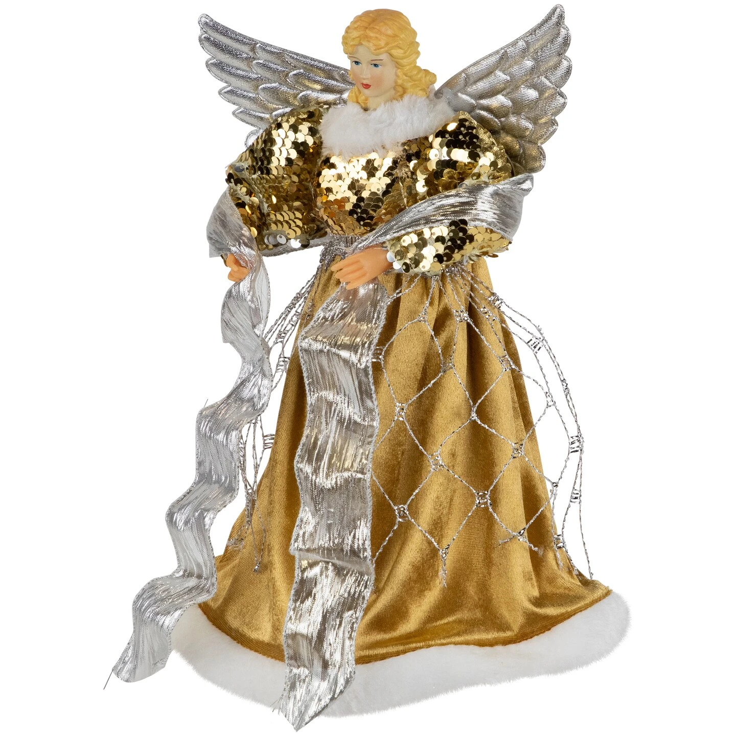 Northlight 12" Metallic Bronze And Silver Sequined Angel Christmas Tree Topper, Unlit 6 Northlight 12" Metallic Bronze And Silver Sequined Angel Christmas Tree Topper, Unlit - Image 4