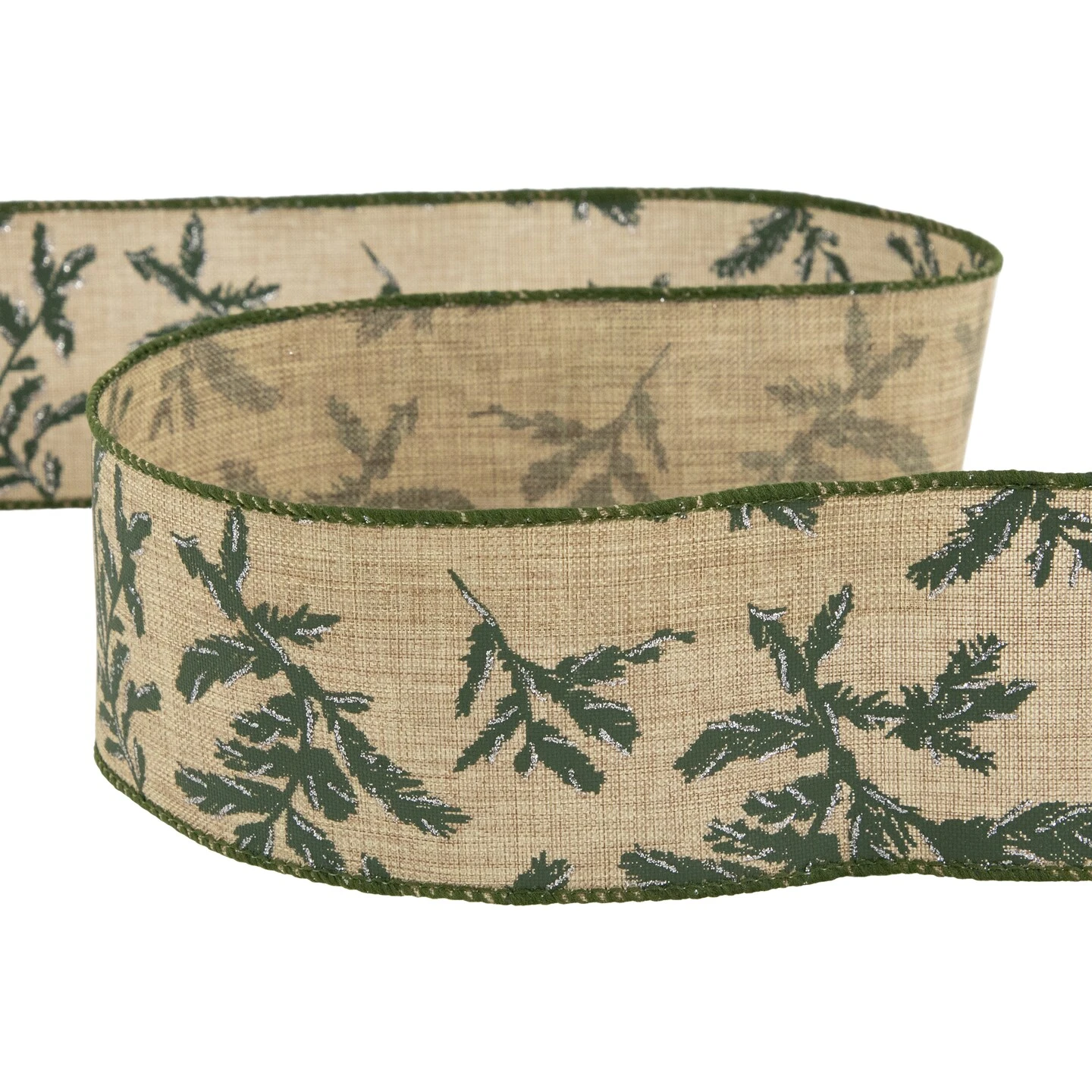 Northlight Brown With Green Leaves Wired Craft Ribbon 2.5" X 10 Yards 8 Northlight Brown With Green Leaves Wired Craft Ribbon 2.5" X 10 Yards - Image 6