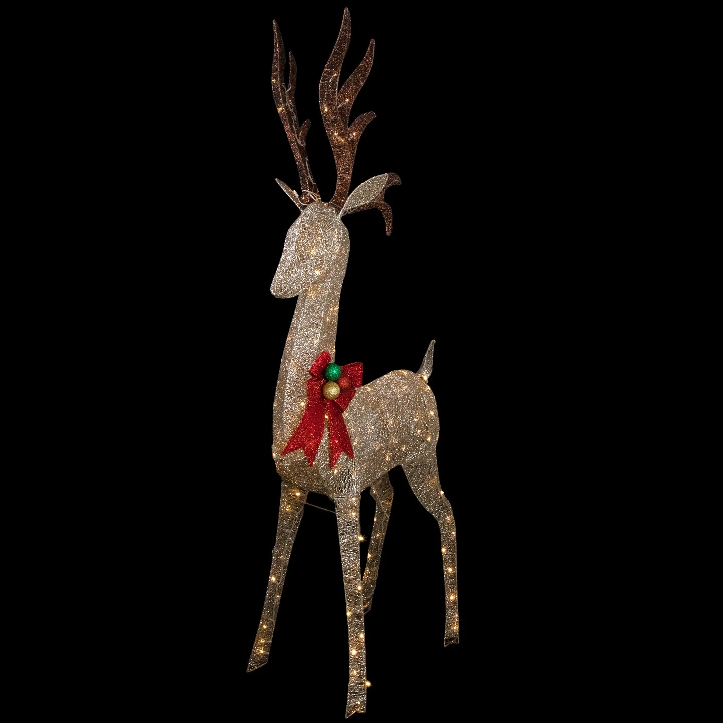 Northlight 74" LED Lighted Champagne Deer With Red Bow Outdoor Christmas Decoration Gold 6 Northlight 74" LED Lighted Champagne Deer With Red Bow Outdoor Christmas Decoration Gold - Image 4