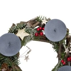 Northlight Frosted Pine Cones, Berries And Stars Votive Christmas Candle Holder - 12" Green -Northlight 6918001572293002464