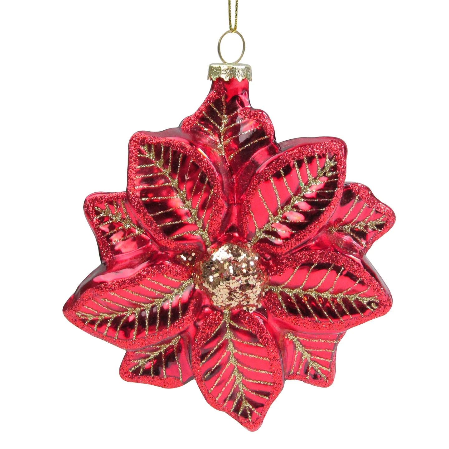 Northlight 4.5" Red And Gold Glittery Poinsettia Glass Christmas Ornament 4 Northlight 4.5" Red And Gold Glittery Poinsettia Glass Christmas Ornament - Image 2