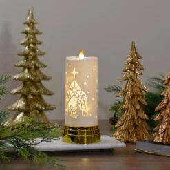 Northlight 9" Gold And White Nativity Scene Flameless Candle -Northlight 6918029836108554912