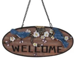 Northlight Welcome Bluebirds And Flowers Hanging Sign - 12" Brown -Northlight 6918029836385378976