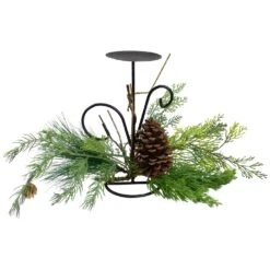 Northlight 10" Green Artificial Sprigs And Pine Cone Christmas Candle Holder -Northlight 6918029836635607712 1