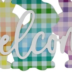 Northlight Gingham Bunnies Welcome Easter Wall Sign - 13.75" Multi 16 Northlight Gingham Bunnies Welcome Easter Wall Sign - 13.75" Multi -Northlight 6918035051051148304