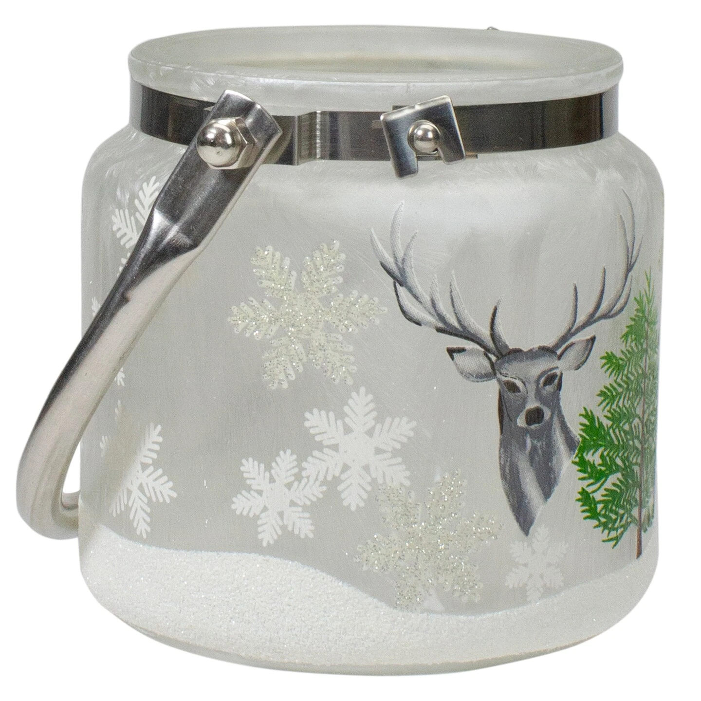 Northlight 4" Deer, Pine And Snowflakes Hand Painted Flameless Glass Candle Lantern Gray 6 Northlight 4" Deer, Pine And Snowflakes Hand Painted Flameless Glass Candle Lantern Gray - Image 4